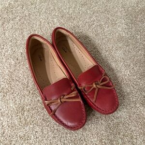 Clarks Burgundy Loafers with Bow Accent